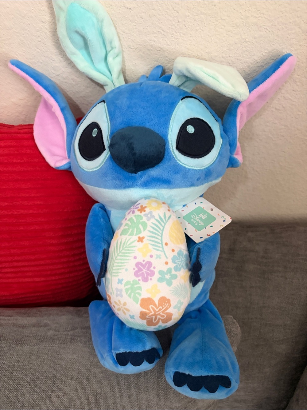 Disney Blue Stitch Plush with Floral Easter Egg